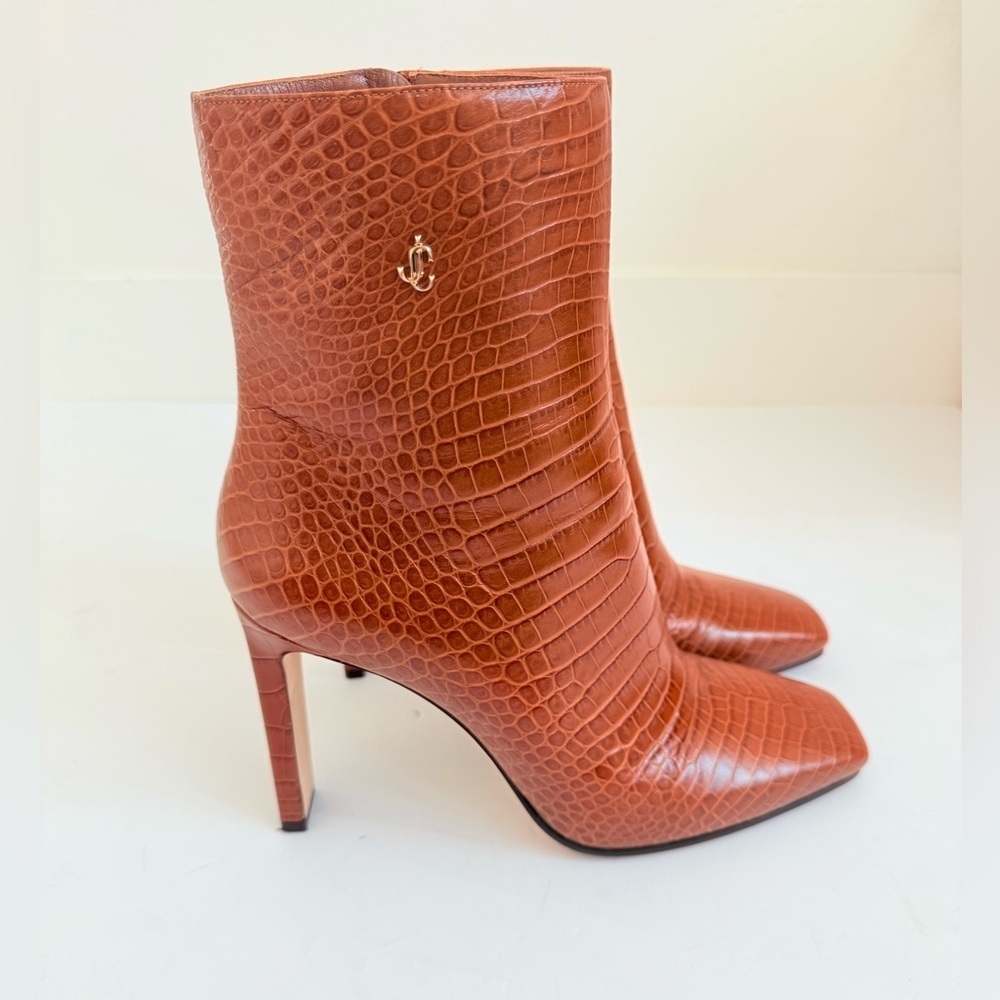 Jimmy Choo Brown Croc Embossed Leather Minori Ankle Length JC logo Boots EU 42 - Picture 12 of 12